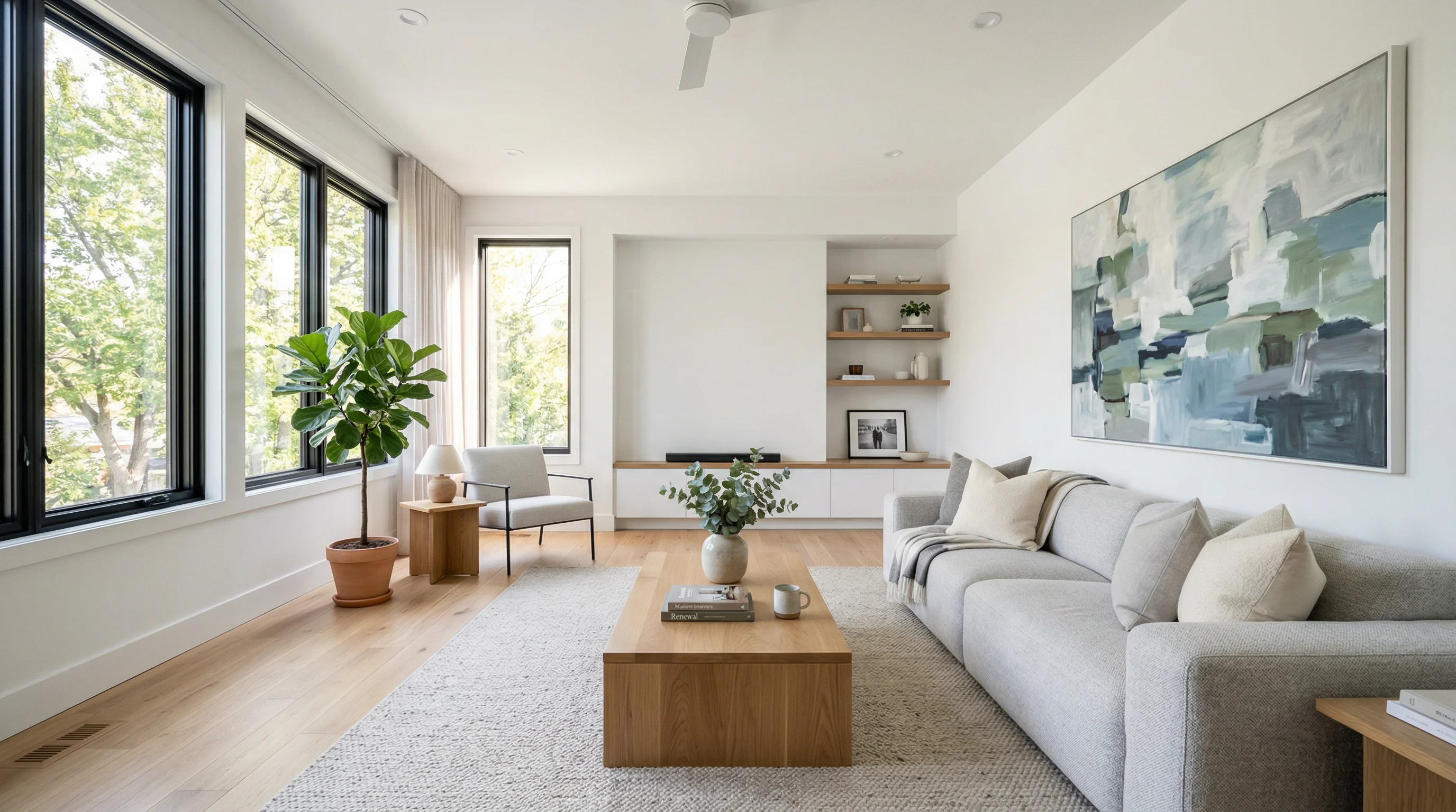 Healthy post-remediation living room with improved indoor air-quality conditions