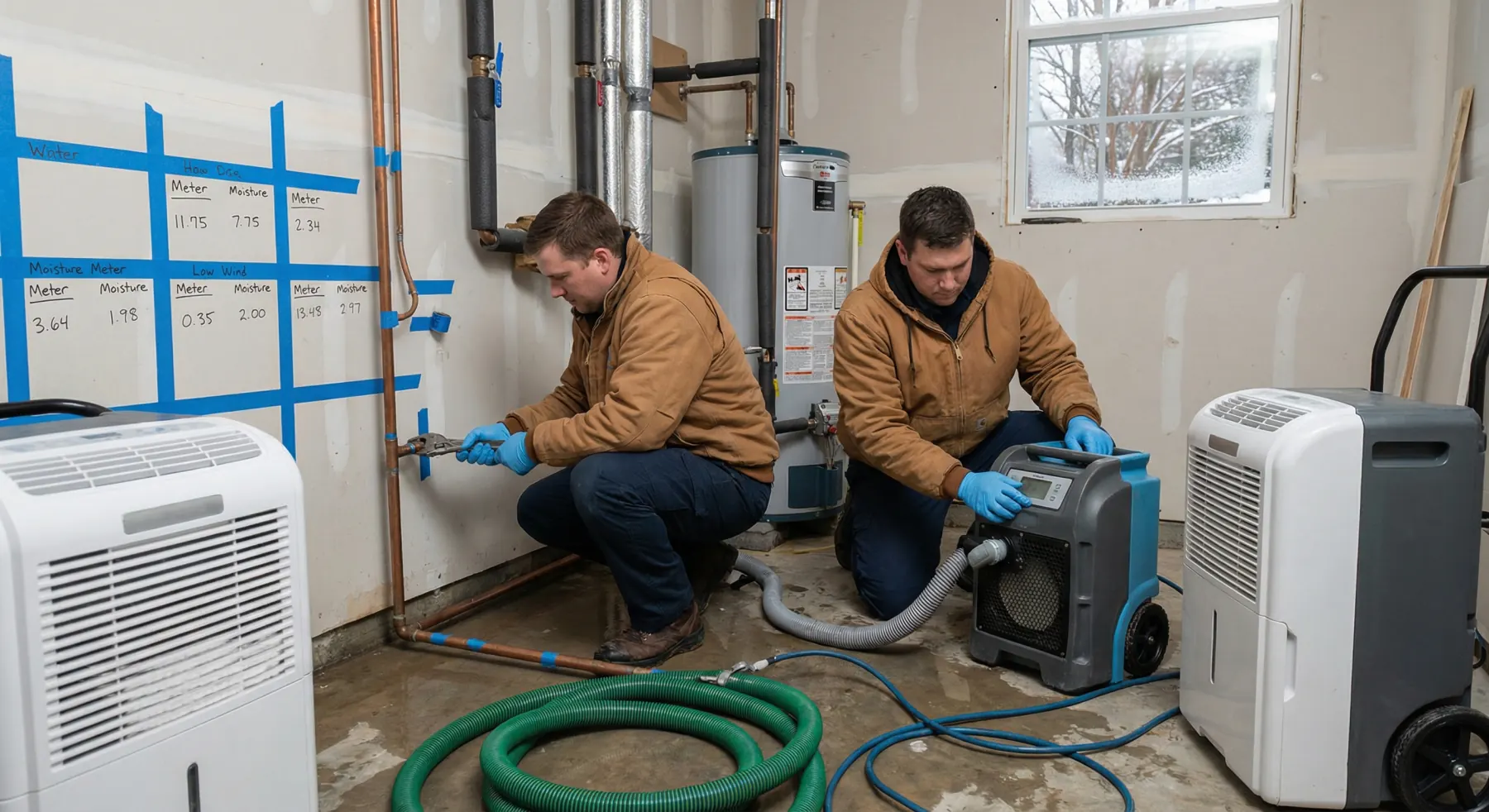 Charlotte townhouse burst pipe mitigation scene