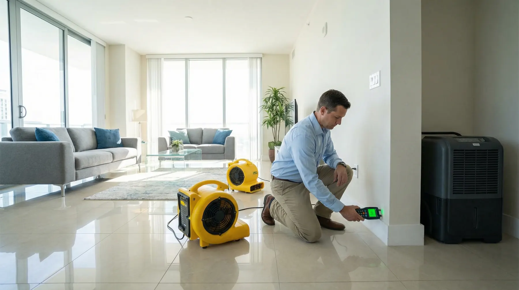 South Florida high-rise structural drying response setup